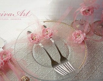 Wedding Forks Wedding Fork Set Pink and Gold Wedding Forks