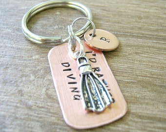 I'd Rather Be Diving Keychain, Flipper Keychain, scuba diving keychain, diver's keychain, diver keychain, scuba diver keychain, initial disc