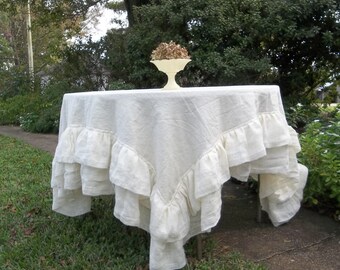 Double Ruffle Linen Tablecloth Ruffled Table Cloth Multi Ruffle Tablecloth Wedding Decorations 70x72