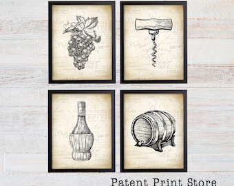 Wine Art Print Set. Wine Art. Vintage Wine Art. Wine Prints. Wine Gifts. Wall Art. Wall Decor. Dining Room Art. Kitchen. Wine Kitchen Decor.