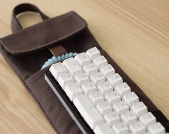 Dark Brown | 40% Mechanical Keyboard Sleeve or Carry Case | Water Resistant Lightly Waxed Canvas and Leather | Made to Order
