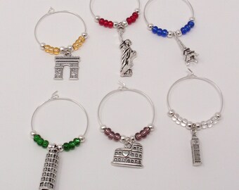 World Landmark Wine Charms, Landmarks Wine Glass Markers