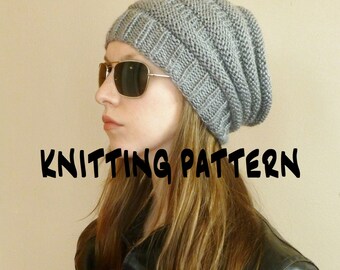 INSTANT DOWNLOAD Knitting PATTERN Slouchy Hat, Slouchy Beehive Beanie,Women's Hat Pattern, Knit Hat Pattern, Men's Slouchy Hat Pattern