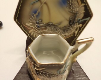 Miniature Japanese Moriage Dragon Tea Cup & Saucer