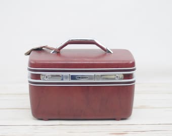 Vintage 1970s Suitcase American Tourister Luggage Dark Red Color Makeup Case