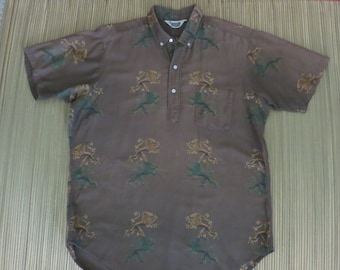 Vintage Hawaiian Shirt 50s PENNEY'S Young Gentry Imperial Lions Mens - L - Oahu Lew's Shirt Shack