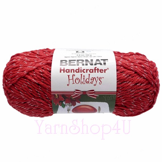 RED SPARKLE Yarn. Bernat Handicrafter Holidays Yarn. Red with