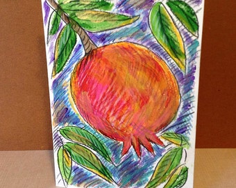 Pomegranate Card, Jewish Card, Bar Mitzvah Card, Bat Mitzvah Card, Jewish Wedding Card, Hand Painted Card, Pomegranate Painting