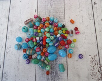 Mixed Lot of glass Beads, 3.3 Oz, Multi Color, Shape and Size, Jewelry Component, Beading Supply, Altered Art Supply