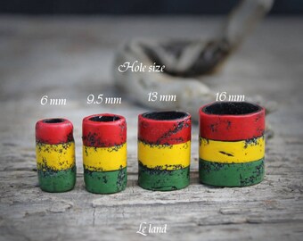6-22 mm hole Rasta dread beads dread jewelry rasta accessories dreadlock beads Rasta Colors beads Rasta Loc beads Polymer Clay Rasta Beads