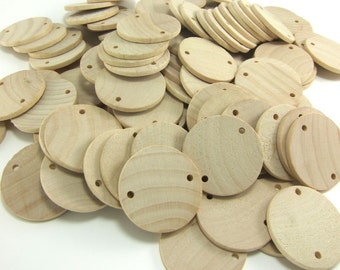 100 Unfinished Wood Discs Coins Circles with Holes - Birthday board Tags - 1.5" (3.8cm) Diameter Pendant