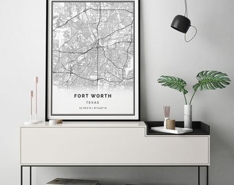 Fort Worth map print | Scandinavian wall art poster | City maps Artwork | Texas gifts | Poster Map | M16