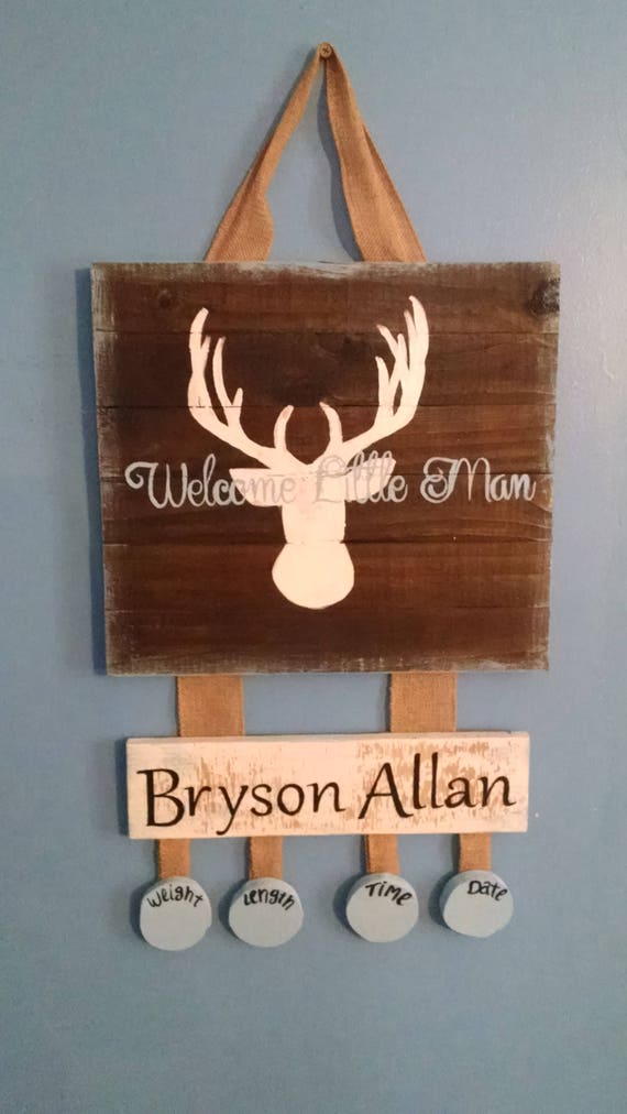 Deer hospital welcome baby door hanger, wood, nursery, keepsake, shower gift, Fall, rustic