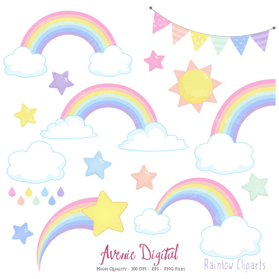 Pastel Rainbows Clipart Scrapbook printables Vector Rainbow