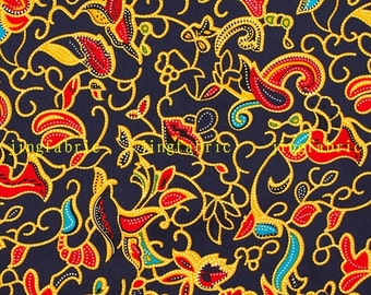 C2040A - 140cmx100cm Cotton Fabric - Flowers and vines on deep blue background