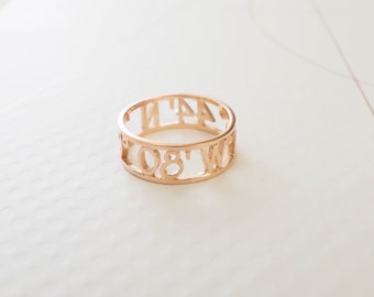 Dainty Coordinates Ring - Latitude Longitude Ring - Personalized Latitude Longitude Jewelry - Location Ring - VALENTINES GIFTS