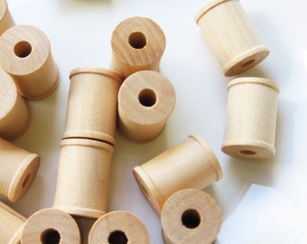 25 Wooden Spools 1 x 3/4 inch, Wood Bobbin for Crafting, Twine, Thread, Sewing or Decor