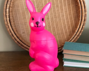 Vintage Easter Bunny, Large Plastic Blow Mold Container, Pink Plastic Easter Bunny, Pink Rabbit Container, Candy Container, Easter Decor