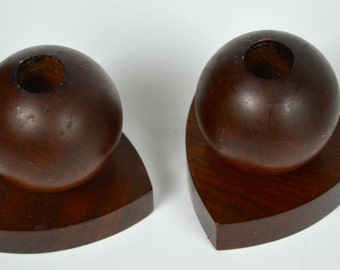 Mid Century Modern Walnut Candle Holders