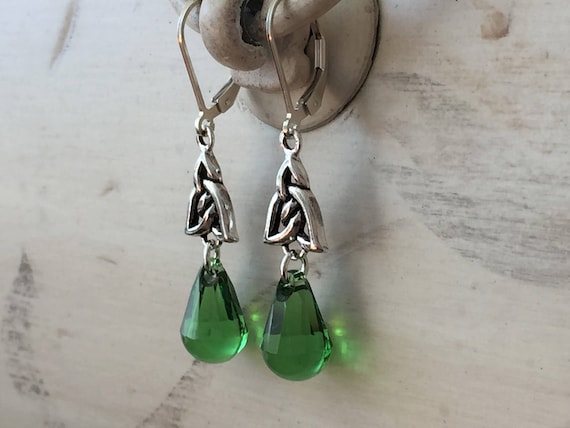 Kiss Me I'm Irish Fern Green Swarovski Crystal Earrings, Sterling Silver