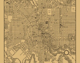 1944 Baltimore maryland City Street Map Vintage Sepia Print Poster