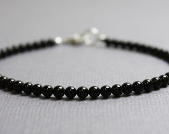 Onyx Bracelet, 3mm Black Onyx Bracelet with Sterling Silver Clasp,Black Bracelet, Onyx Jewelry, Black Bead Bracelet, Kathy Bankston,Bracelet