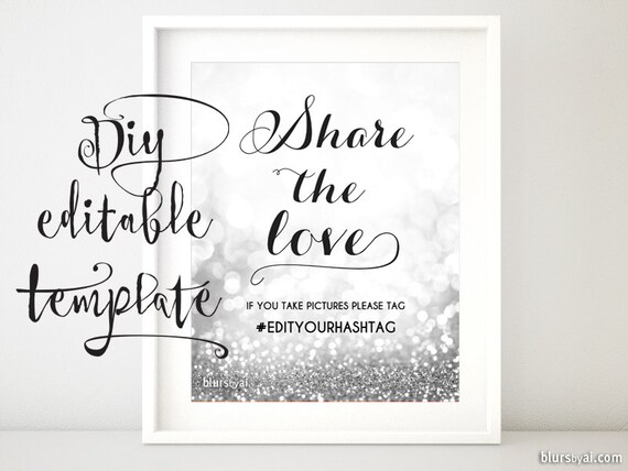 Printable hashtag sign TEMPLATE diy wedding hashtag sign