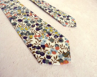 Liberty Print Tie - Green Floral Tie - Narrow Tie- Blue Wedding Tie - Wiltshire Print - Winter Wedding Tie - Blue Floral Tie - Groomsmen Tie