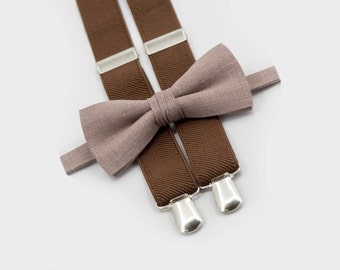 20% OFF Tan Bow Tie & Brown Suspenders Toddler Suspenders And Bow Tie Toddler Wedding Outfit