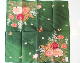 Green Japanese Cotton Cloth With Colorful Flower Pattern Scarf Handkerchief Table Runner Table Cloth
