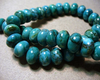 Web Jasper Teal Beads Gemstone Rondelle 12x8mm