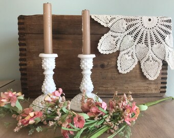 Vintage Fenton Hobnail Milk Glass Candlesticks...