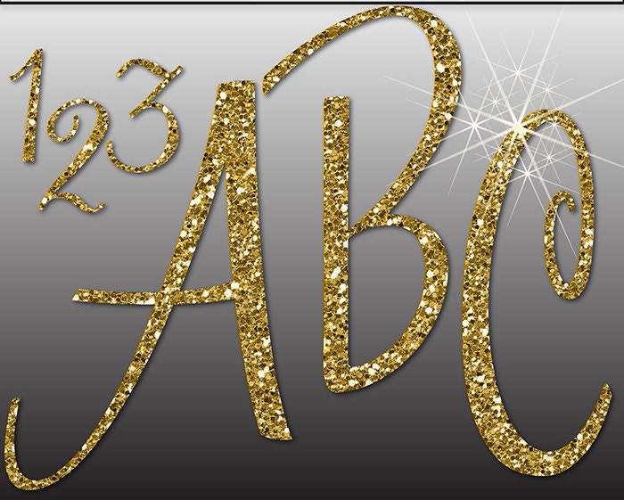 glitter gold alphabet digital clipart letters numbers