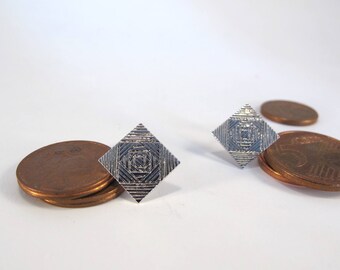 "Kaleidoscope" silver, engraved handmade square earrings