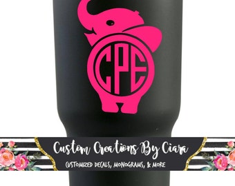 Elephant Monogram Decal | Monogrammed Elephant Decal | Cute Monogram Car Decal | Monogrammed Elephant Car Decal Name Elephant Monogram