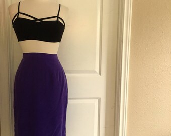 Skirt Sale! Vintage Purple SILK Skirt / 80s Joan Leslie / A Line Wiggle Skirt / Womens Small Medium