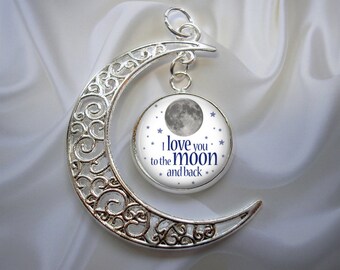 Crescent Moon Pendant with Charm - I Love You to the Moon and Back Pendant Necklace