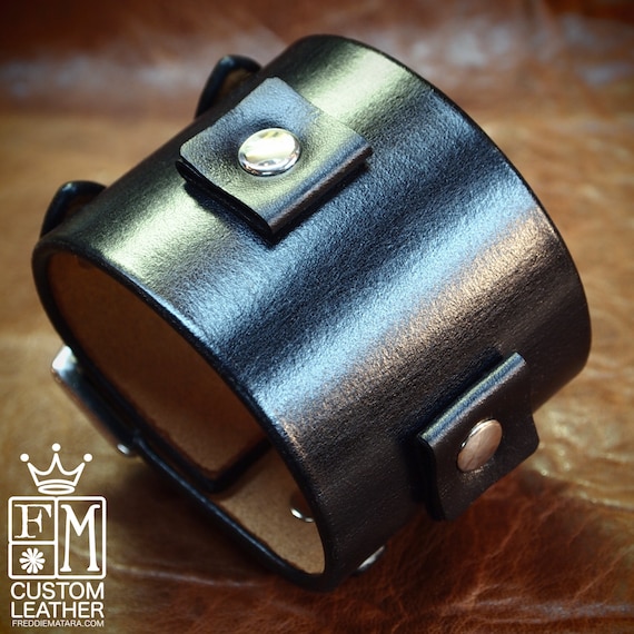 Leather watchband cuff Black Pirate style cuff bracelet hand made for YOU in USA by Freddie Matara