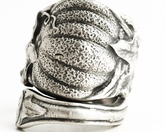 Pumpkin Ring, Sterling Silver Spoon Ring, Pumpkin Jewelry, Fruit Jewelry, Fall Jewelry, Autumn Halloween Ring, Adjustable Ring Size (5806)
