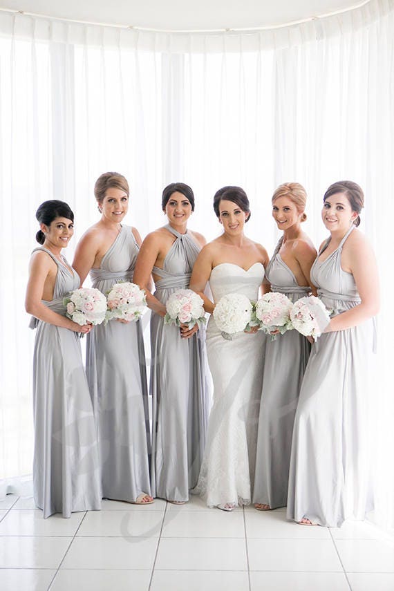 grey and silver bridesmaid dresses