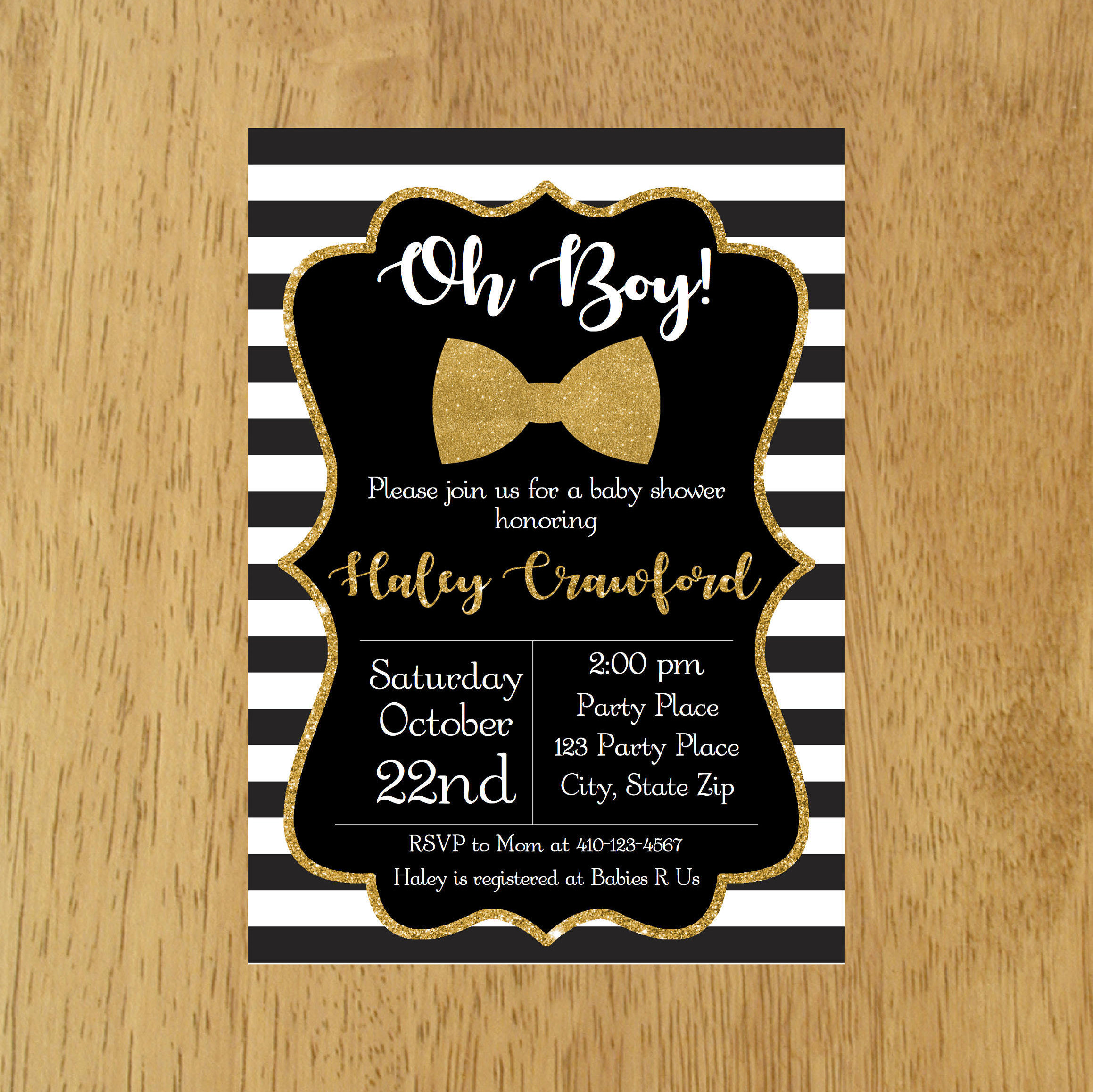 Little Man Baby Shower Invitation Black and Gold Baby