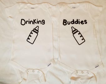 Fun Twinsie onesies, Drinking Buddies
