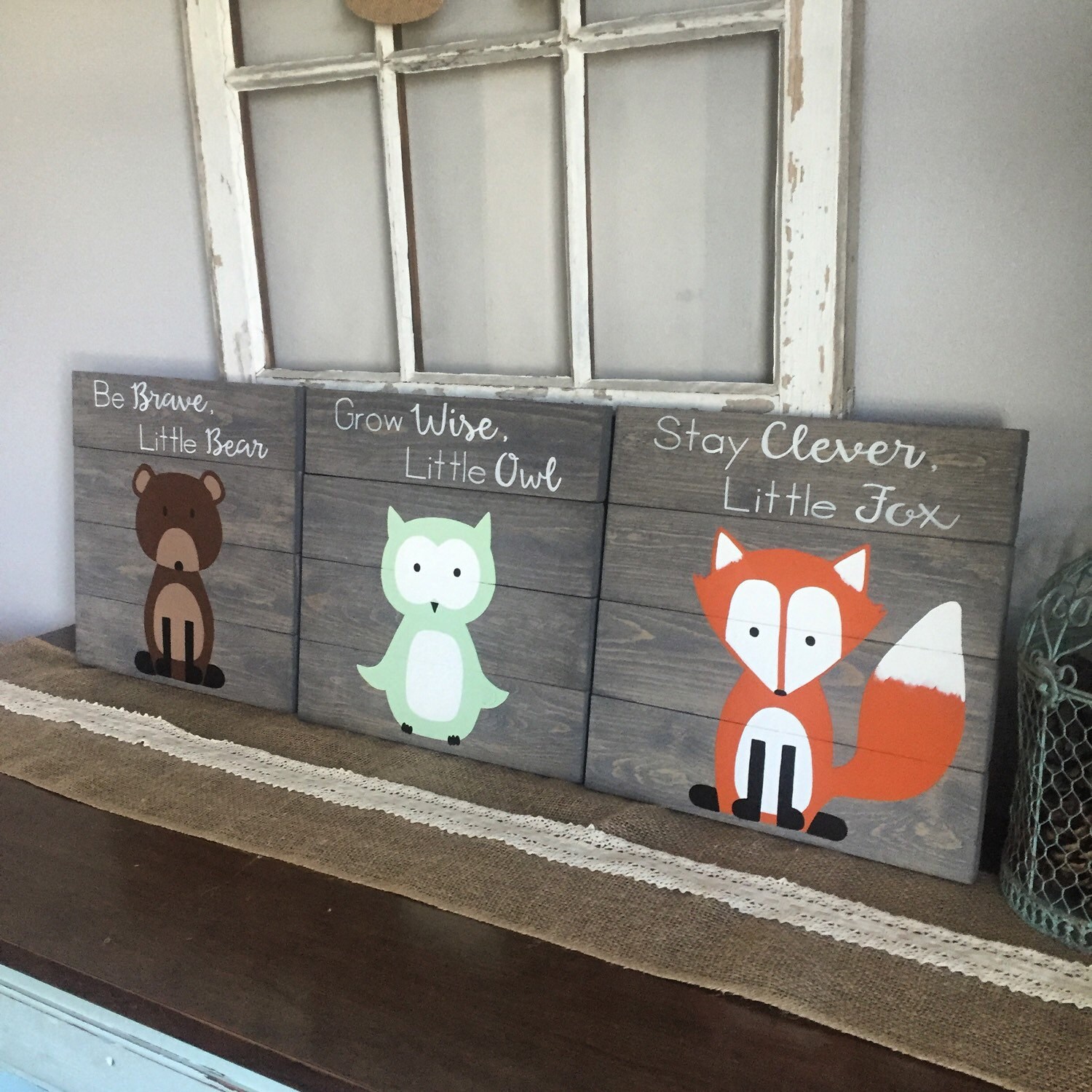 Woodland Creature Nursery Signs Set of 3 rustic pallet