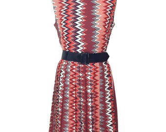 vintage 1960's zig zag dress / Lady Bayard / orange navy blue white / spring summer dress / women's vintage dress / tag size 14