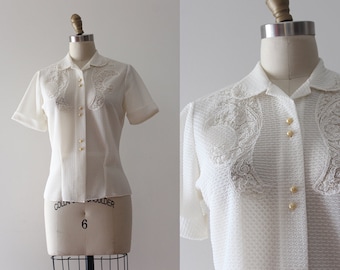vintage 1950s blouse // 50s button up blouse