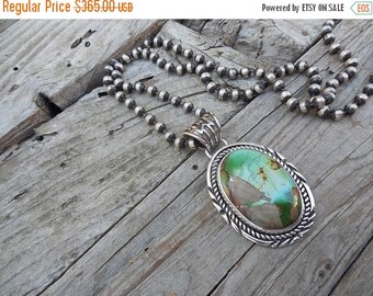 ON SALE Turquoise necklace handmade in sterling silver with a large and beautiful natural Royston turquoise stone