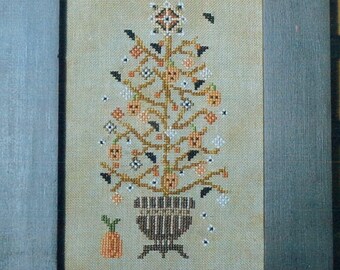 Cross Stitch Pattern | RUSTIC HALLOWEEN TREE | Turquoise Graphics & Designs | Jack O Lanterns - Counted Cross Stitch Pattern Chart