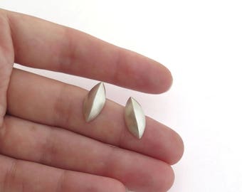 Leaf Earrings – Sterling Silver Studs - Geometric Seed Pod Earrings