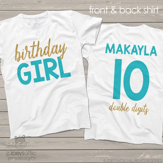 Birthday Girl Tenth birthday double digits glitter shirt