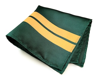 British Racing Green pocket square: Yellow racing stripes on green. Race car livery enthusiast men's handkerchief.